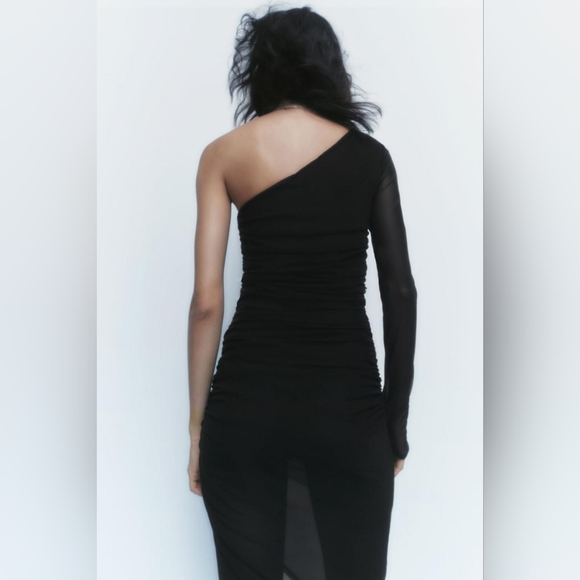 Zara Draped Assymetric Dress Black Size S small 0085 NWT One Shoulder - Picture 3 of 10